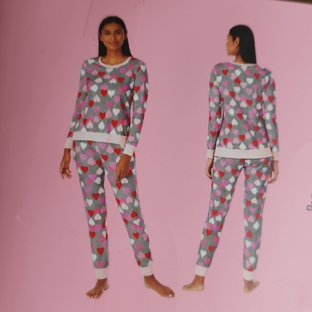 Kate Spade S Pyjamas Set Red Pink Heart Pattern on Grey Soft Excellent Condition
